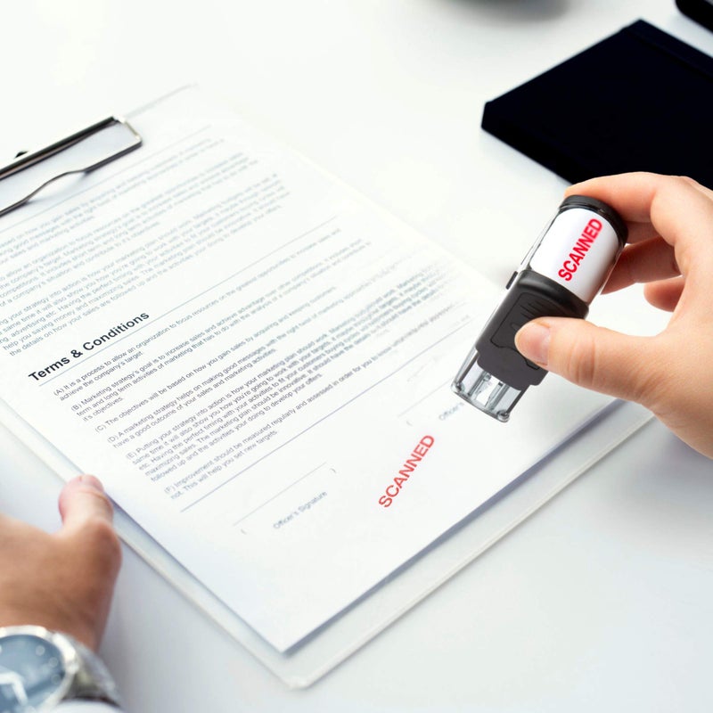 invera Self Inking Rubber Stamp  Refillable Red Ink Preinstalled - (9/16"" x 1-1/2"") (Scanned) - Image 5
